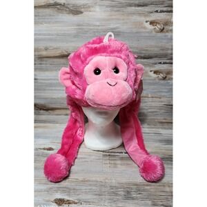 Aurora World Pink Chimp Pom Hat Kids Plush Animal Trapper Beanie 16669 NWT